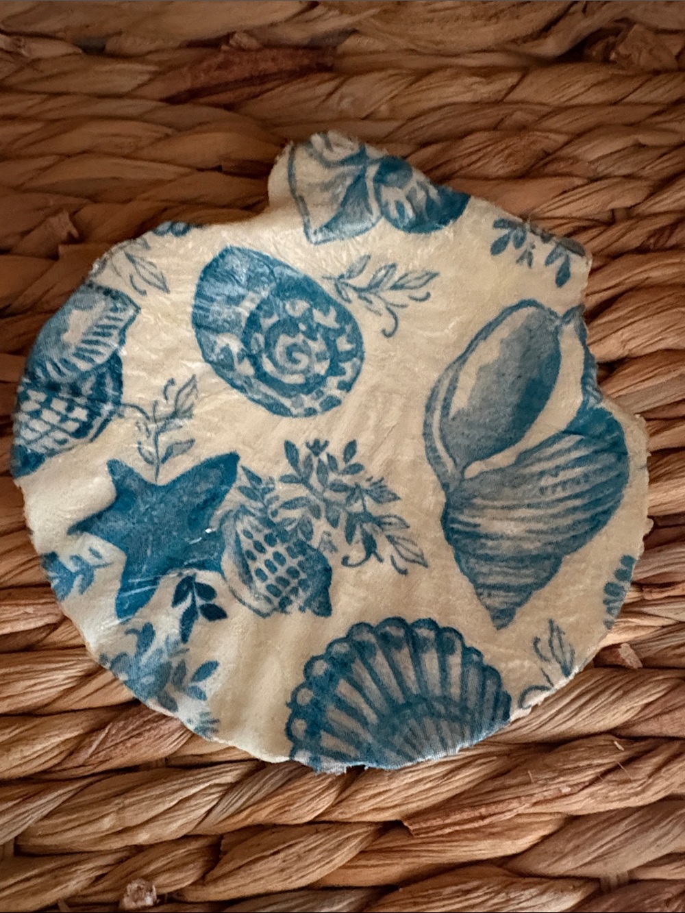 Hand Crafted Blue and Cream Seashell Accent Plate